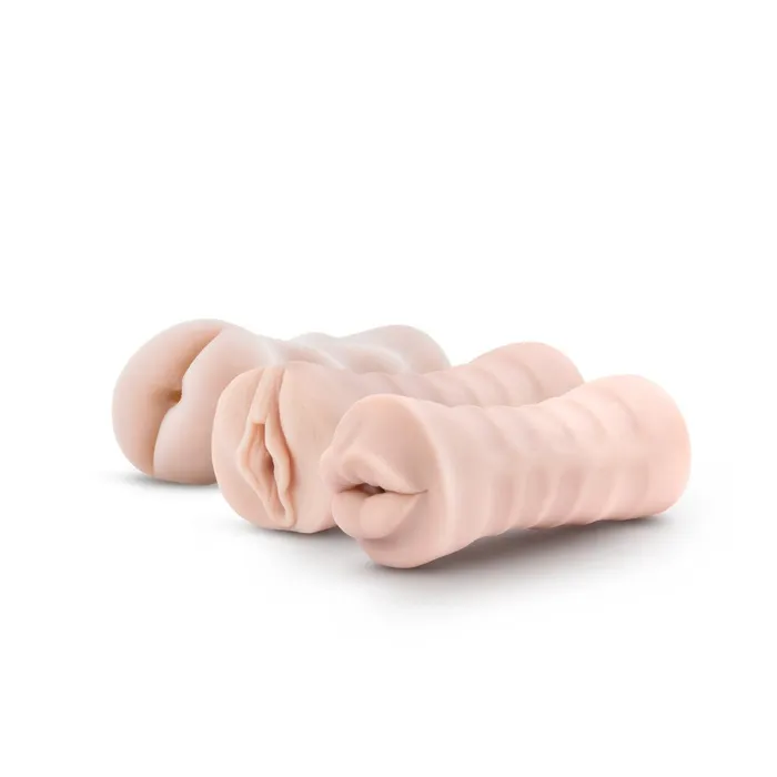 Male Sex Toys Blush Novelties M for Men 3Pack SelfLubricating Vibrating Stroker Sleeve Kit Vanilla