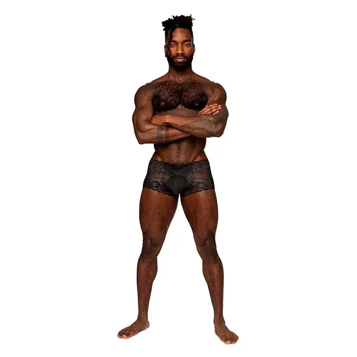 Anal Male Power Sassy Lace Mini Short Sheer Pouch Black M Male Power