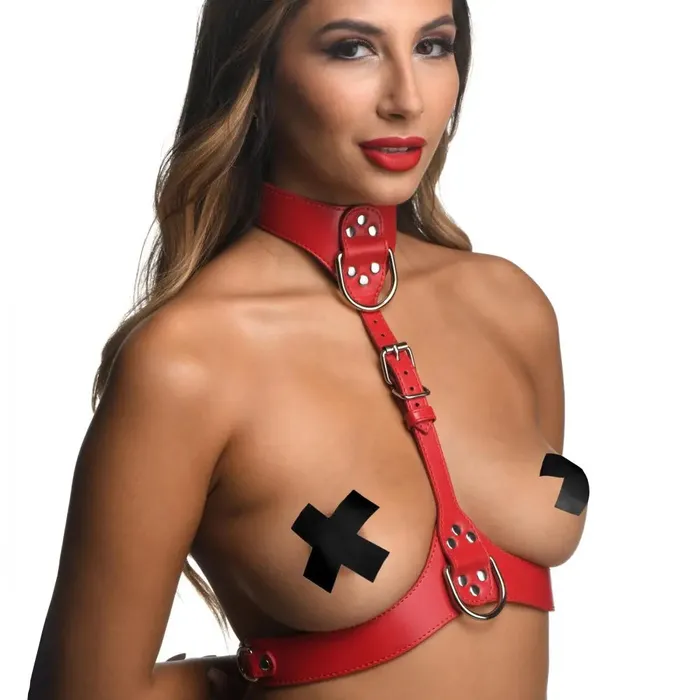 Red Female Chest Bondage Harness SmallMedium XR Brands Mens Underwear