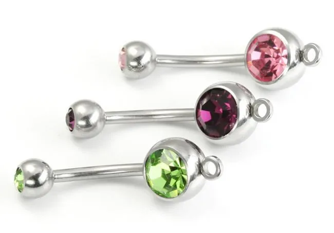 Painful Pleasures Male Sex Toys 14g 716 Internal Double Jeweled Steel Belly Button Ring with Hoop Add Your Own Charm