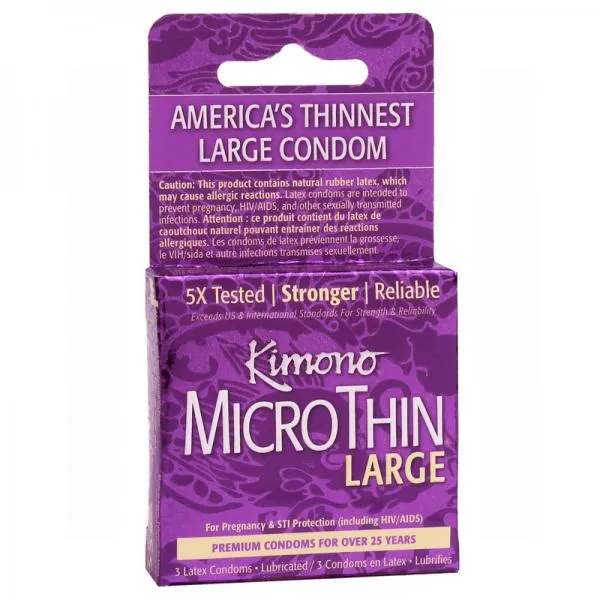 Paradise Marketing Male Sex Toys Kimono Micro Thin Large Condoms 3 Pack