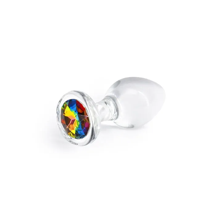 Anal ShhhWndsr Crystal Desires Glass Butt Plug with Rainbow Gem Medium
