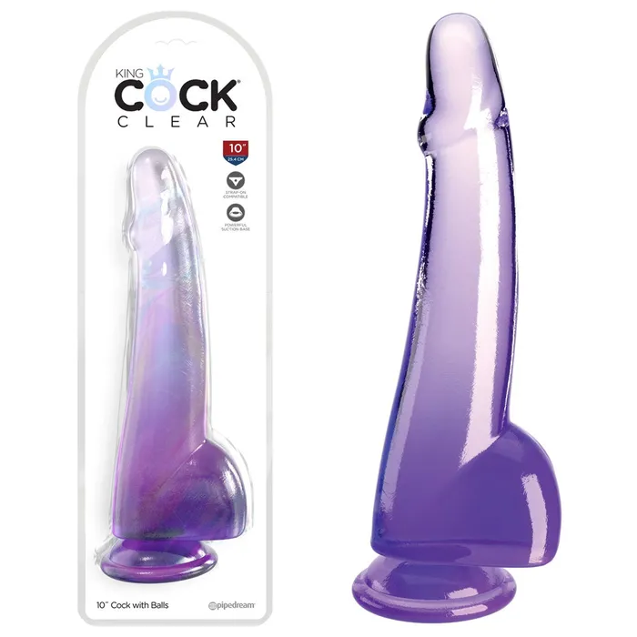 Dildos King Cock Clear 10 Cock Dildo with Balls Purple ShhhWndsr
