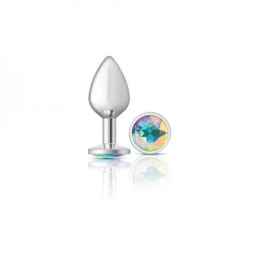 Fairvillacom Cheeky Charms Silver Metal Butt Plug Round Clear Medium Anal