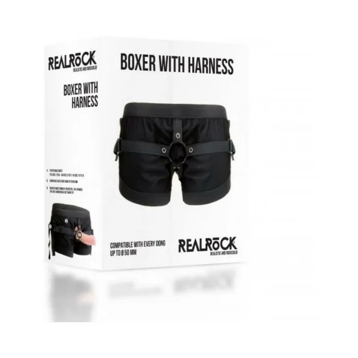 Fairvillacom Realrock Boxer with Harness Black OS Female Sex Toys Fairvillacom Realrock Boxer with Harness Black OS Female Sex Toys