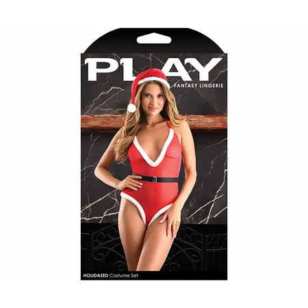 Fantasy Lingerie Couples Fantasy Lingerie Play Holidazed Sheer Sparkle Mesh Teddy with Faux Fur Trim Belt Santa Hat Red ML Fantasy Lingerie Couples Fantasy Lingerie Play Holidazed Sheer Sparkle Mesh Teddy with Faux Fur Trim Belt Santa Hat Red ML
