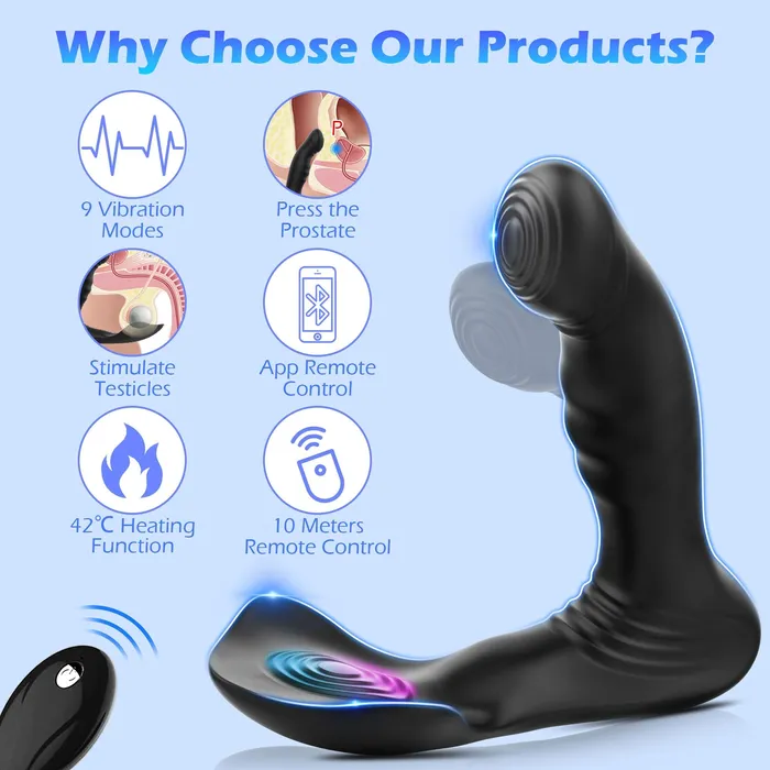 KERERO Male Sex Toys Elizabeth Thrusting Prostate Massager with Vibrating Wiggle Patterns