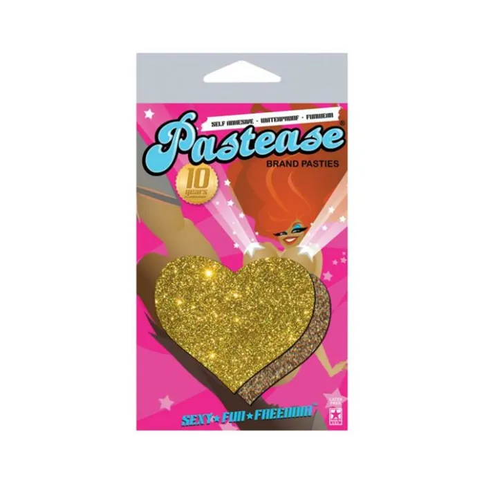 Pastease Gold Glitter Heart Pasties OS Fairvillacom Anal