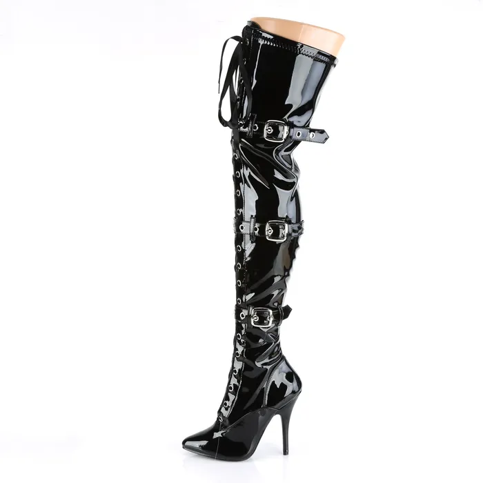 Seduce 3028 Thigh boot with 5 inch heel Black Patent ShhhEFW Anal