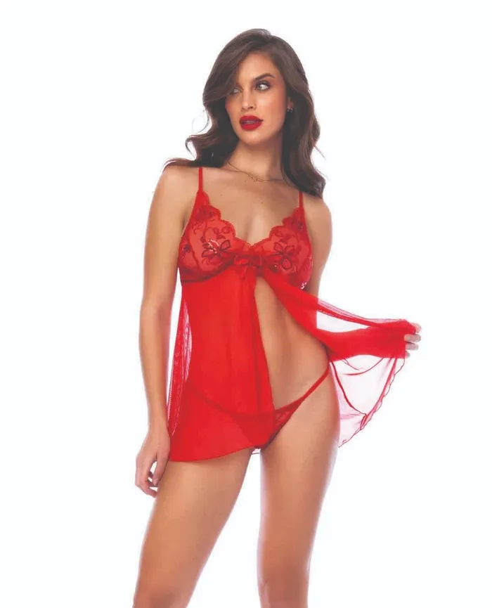 Sequin Embellished Babydoll wGString Red LXL Fairvillacom Vibrators