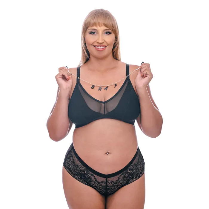 ShhhWndsr Female Sex Toys Nipple Clamps with BRAT name Charms Rose Gold ShhhWndsr Female Sex Toys Nipple Clamps with BRAT name Charms Rose Gold