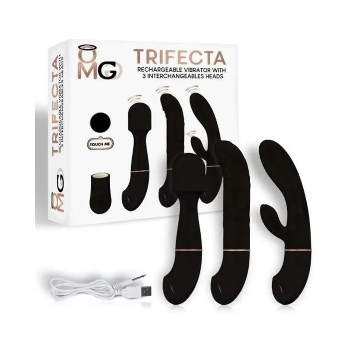 Trifecta Vibrator with 3 Interchangeable Heads Black Fairvillacom Female Sex Toys Trifecta Vibrator with 3 Interchangeable Heads Black Fairvillacom Female Sex Toys