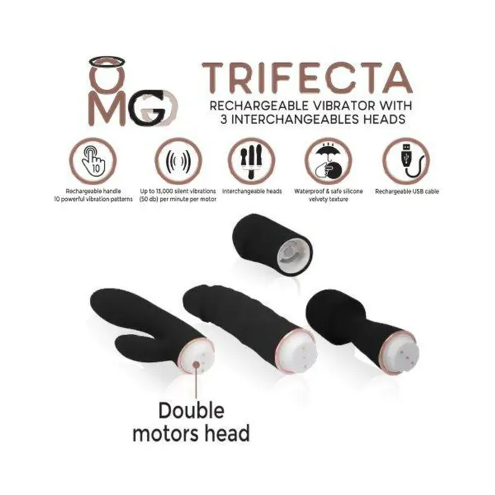 Trifecta Vibrator with 3 Interchangeable Heads Black Fairvillacom Female Sex Toys Trifecta Vibrator with 3 Interchangeable Heads Black Fairvillacom Female Sex Toys