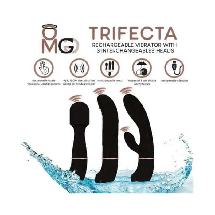Trifecta Vibrator with 3 Interchangeable Heads Black Fairvillacom Female Sex Toys Trifecta Vibrator with 3 Interchangeable Heads Black Fairvillacom Female Sex Toys