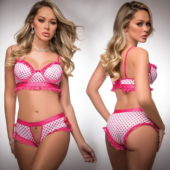 Vibrators Fairvillacom Pinklicious Silky Chekkini Panty Bra Pink Polka Dot OS