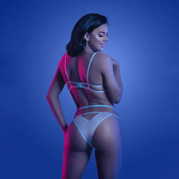 Vibrators ShhhWndsr GLOW PRISMATIC Cutout Bra Panty ML Blue