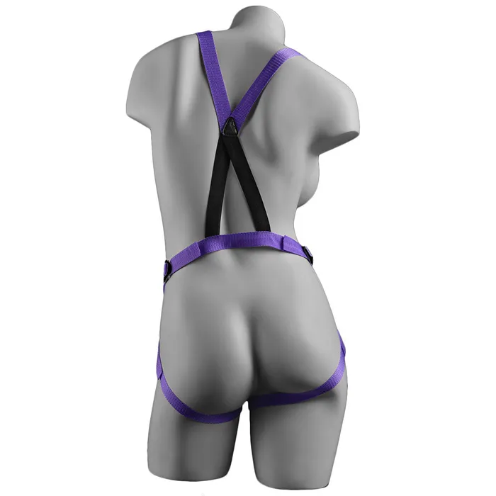 Dillio Strap On Suspender Harness With Silicone 7 Inch Purple Do PipeDream Female Sex Toys