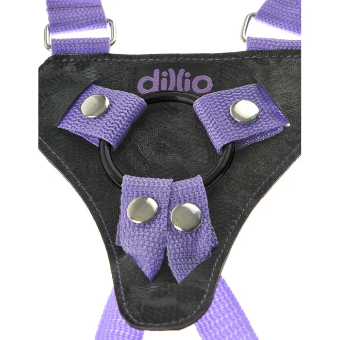 Dillio Strap On Suspender Harness With Silicone 7 Inch Purple Do PipeDream Female Sex Toys