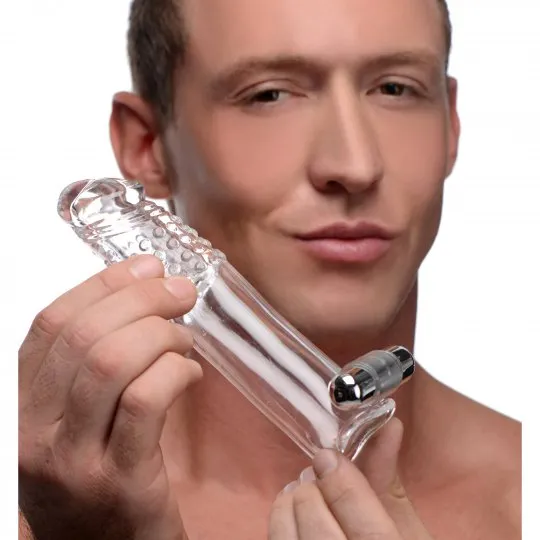 Female Sex Toys Penis Extender Clear Textured Cock Sleeve Bullet Vibrator Kinkstasy