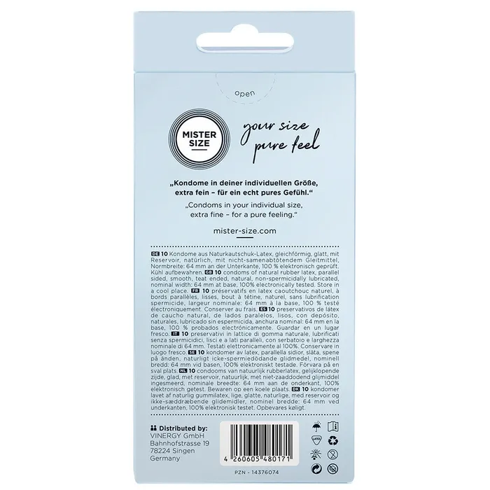 Mister Size Male Sex Toys Mister Size 64mm Your Size Pure Feel Condoms 10 Pack