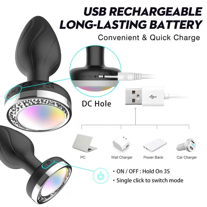Vibrating Color Changing LED Anal Plug Kinkstasy Male Sex Toys